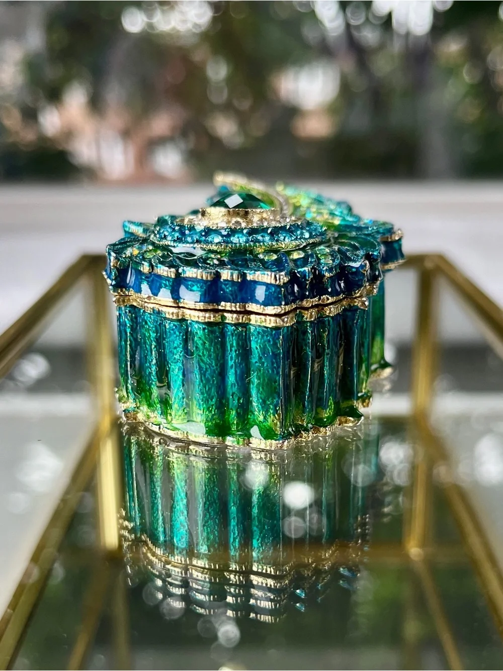 🦚 Peacock Feather Jewelry/Trinket Box w/ Magnetic Lid